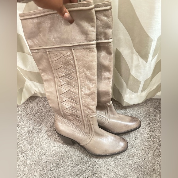 NWOB Gray Fossil Felecia Leather Woven Western Cowboy boots size 10 - Picture 5 of 8